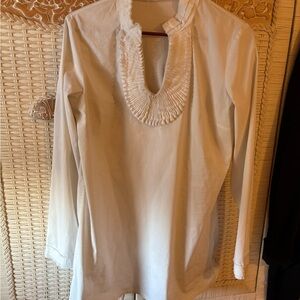 Adrienne Vittadini Cream Tunic with Ruffled Neckline